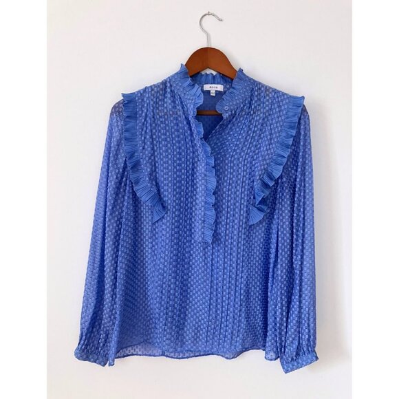 Reiss Taylor Ruffle Detailed Blouse Blue Size US 4 - Picture 4 of 7